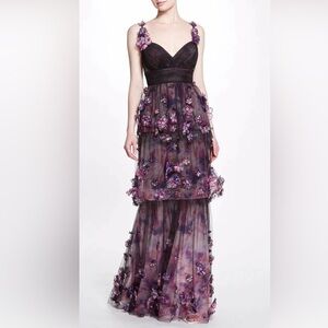 NWT Marchesa Floral Purple Evening Gown
